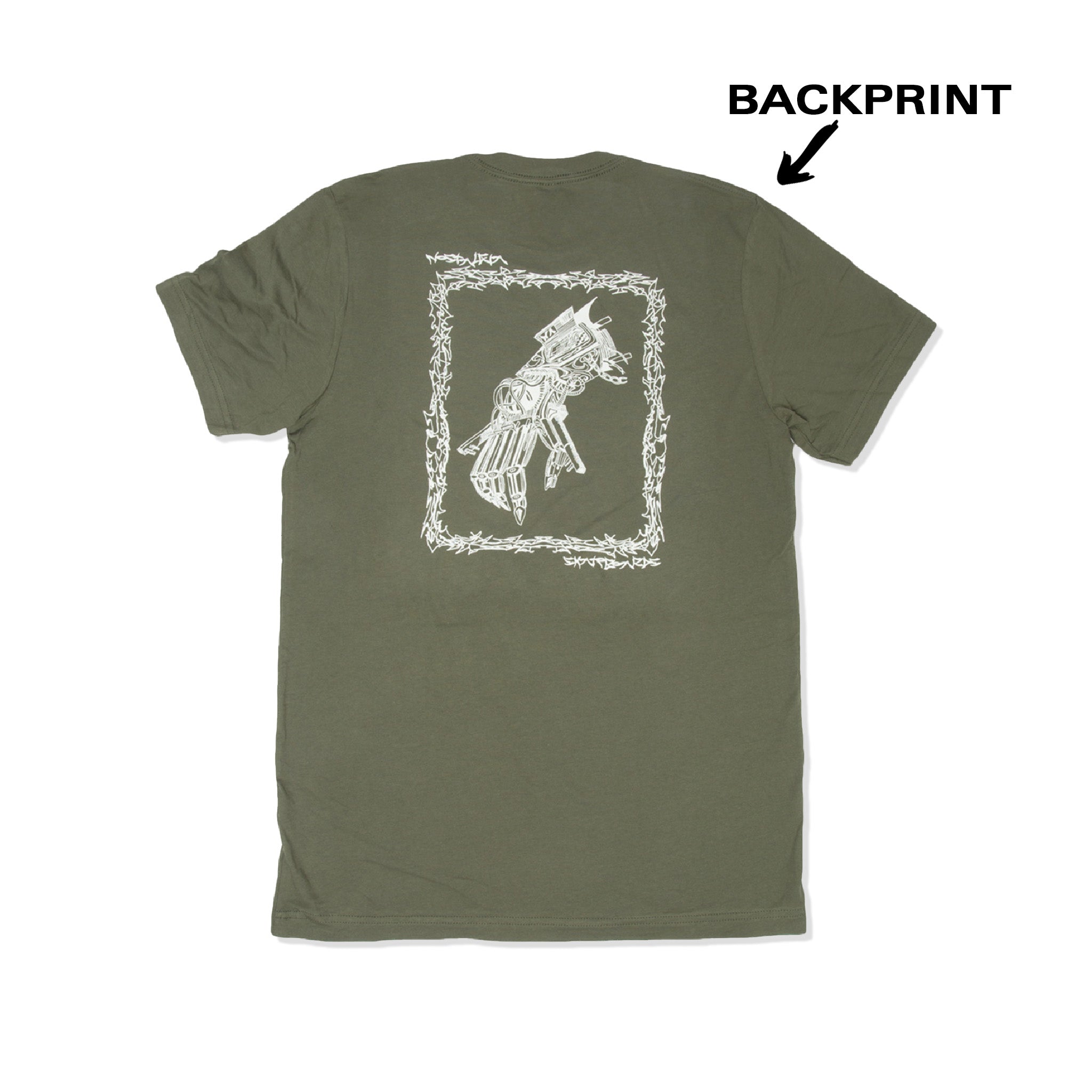 BACKPRINT TEE | CYBORG ARM | MILITARY GREEN